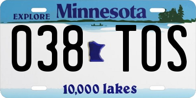 MN license plate 038TOS
