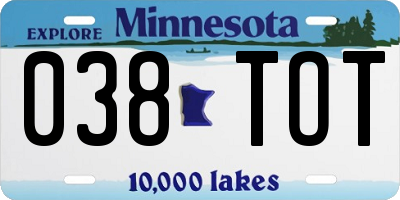 MN license plate 038TOT