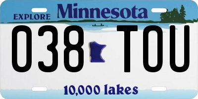 MN license plate 038TOU