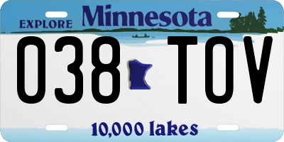 MN license plate 038TOV