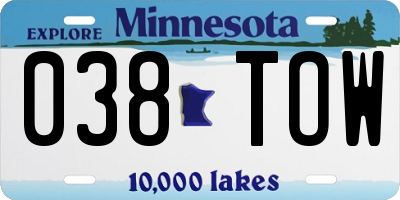 MN license plate 038TOW