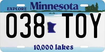 MN license plate 038TOY