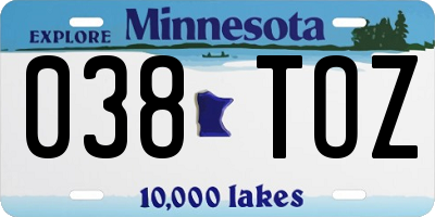 MN license plate 038TOZ