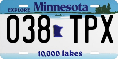 MN license plate 038TPX