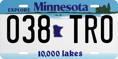 MN license plate 038TRO