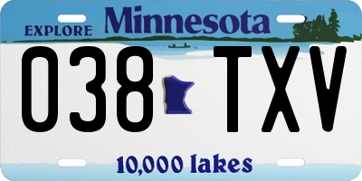 MN license plate 038TXV