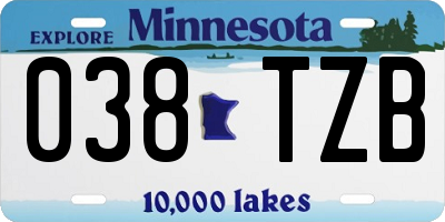 MN license plate 038TZB