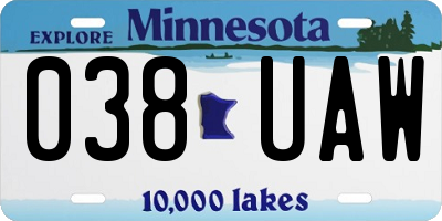 MN license plate 038UAW