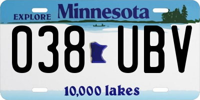 MN license plate 038UBV