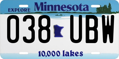 MN license plate 038UBW