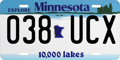 MN license plate 038UCX