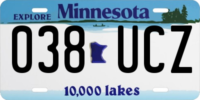 MN license plate 038UCZ