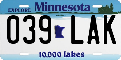 MN license plate 039LAK