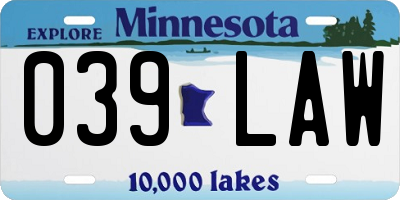 MN license plate 039LAW
