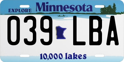 MN license plate 039LBA