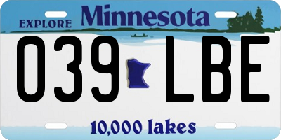 MN license plate 039LBE