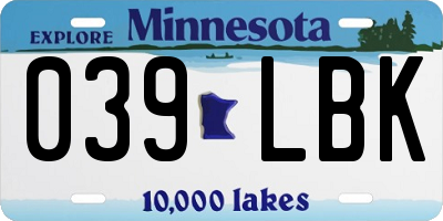 MN license plate 039LBK