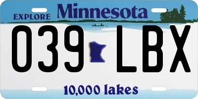 MN license plate 039LBX