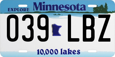 MN license plate 039LBZ