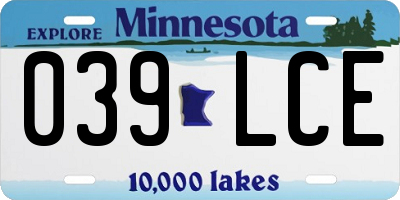 MN license plate 039LCE