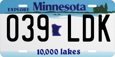 MN license plate 039LDK