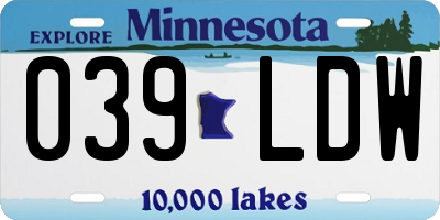 MN license plate 039LDW