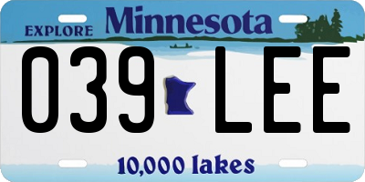MN license plate 039LEE