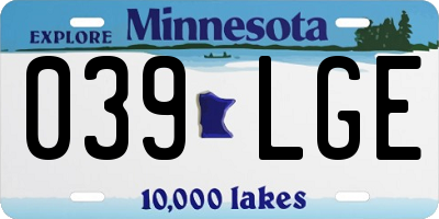 MN license plate 039LGE