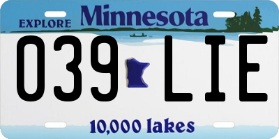 MN license plate 039LIE