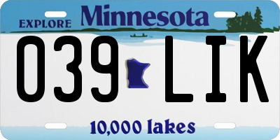 MN license plate 039LIK