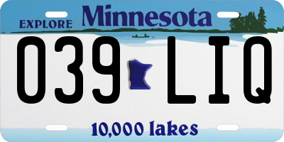 MN license plate 039LIQ