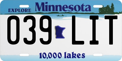 MN license plate 039LIT