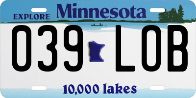 MN license plate 039LOB