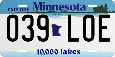 MN license plate 039LOE