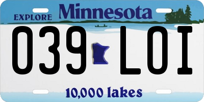 MN license plate 039LOI