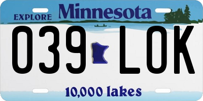 MN license plate 039LOK