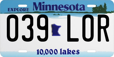 MN license plate 039LOR