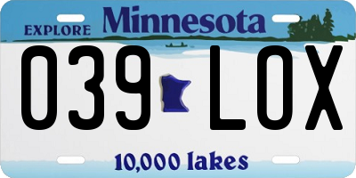 MN license plate 039LOX