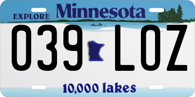 MN license plate 039LOZ