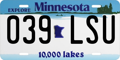 MN license plate 039LSU