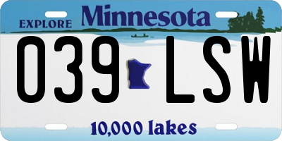 MN license plate 039LSW