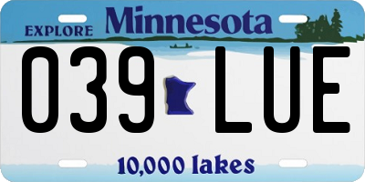 MN license plate 039LUE