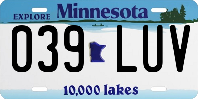 MN license plate 039LUV