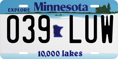 MN license plate 039LUW