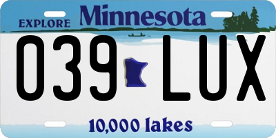 MN license plate 039LUX