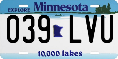 MN license plate 039LVU