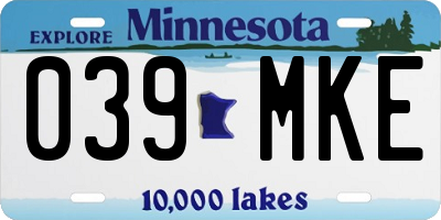 MN license plate 039MKE