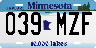 MN license plate 039MZF