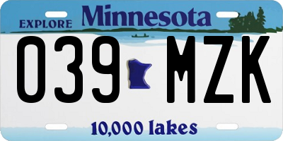 MN license plate 039MZK