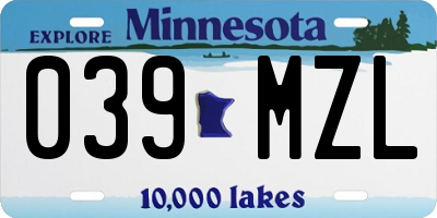 MN license plate 039MZL